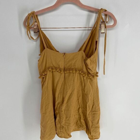 Emory Park Women Mustard Yellow preowned pom pom boho mini dress small - Picture 7 of 8